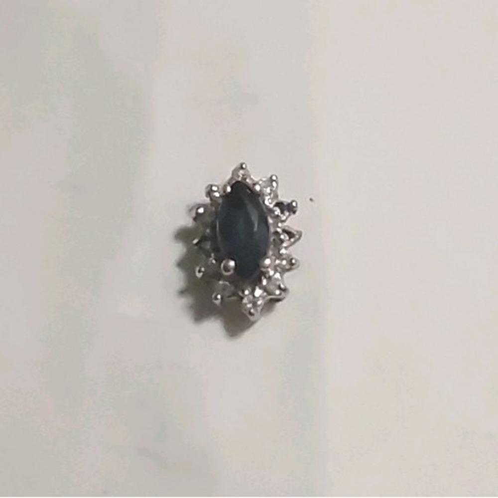Vintage Marquise Blue Sapphire Silver Tone Starburst Halo Pendant Necklace Charm